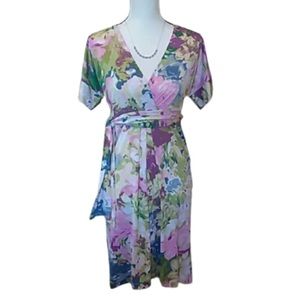 BCBGMAXAZRIA Avery faux wrap floral surplice neck dress S